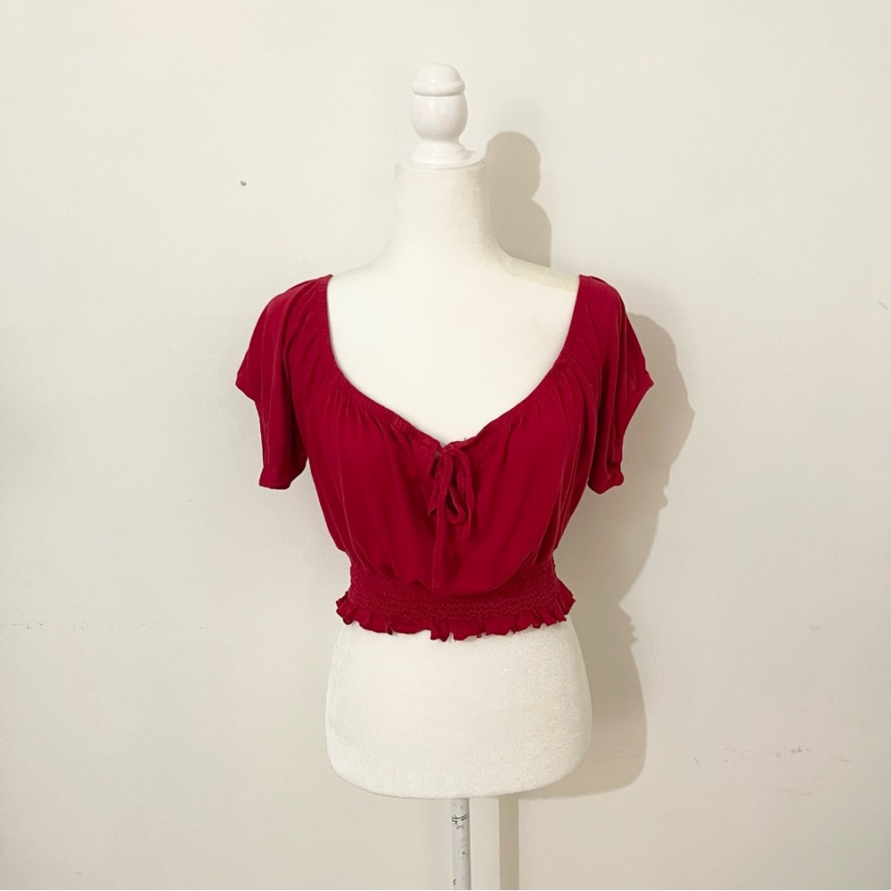 cotton on red peasant milkmaid crop top